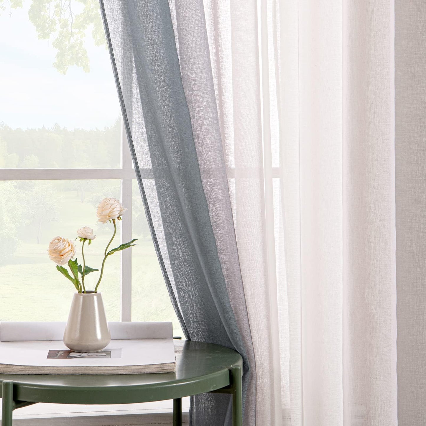 Tende voile bicolore semitrasparenti con occhielli 140x160 cm grigio set da 2