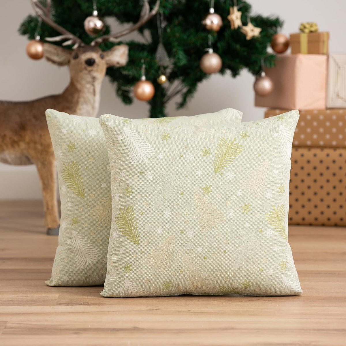 Copricuscini natalizi jacquard set da 2 – Verde/Oro 45x45 cm