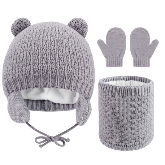 QKURT Set bambini cappello + sciarpa + guanti 3 in 1 in pile