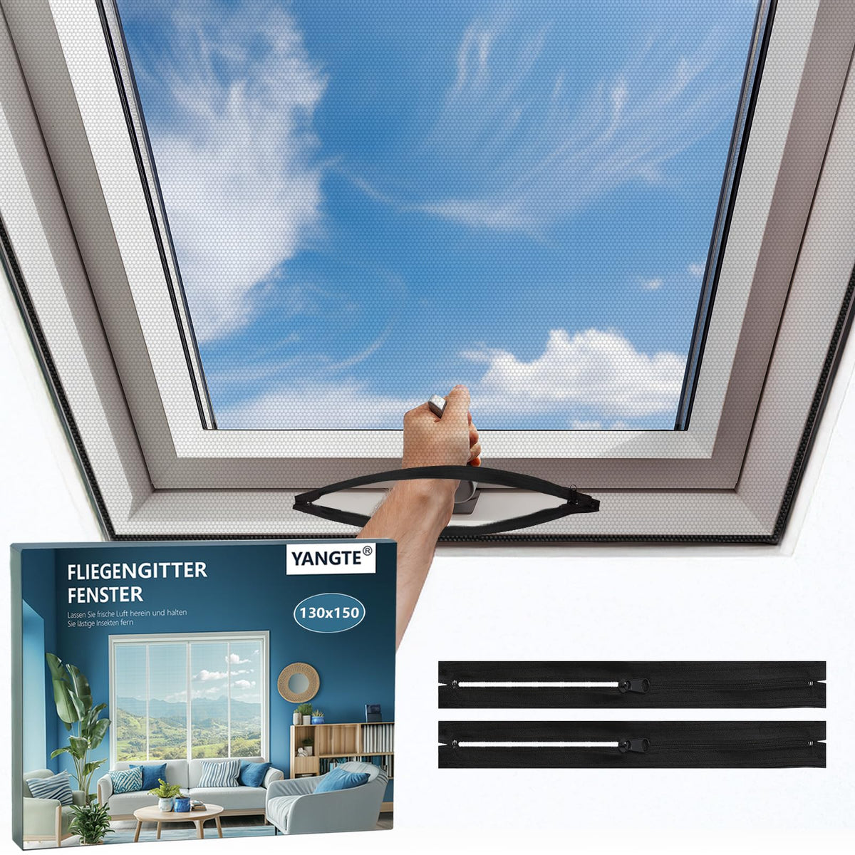 Zanzariera per lucernari 130x150 cm, set da 2 – Nera