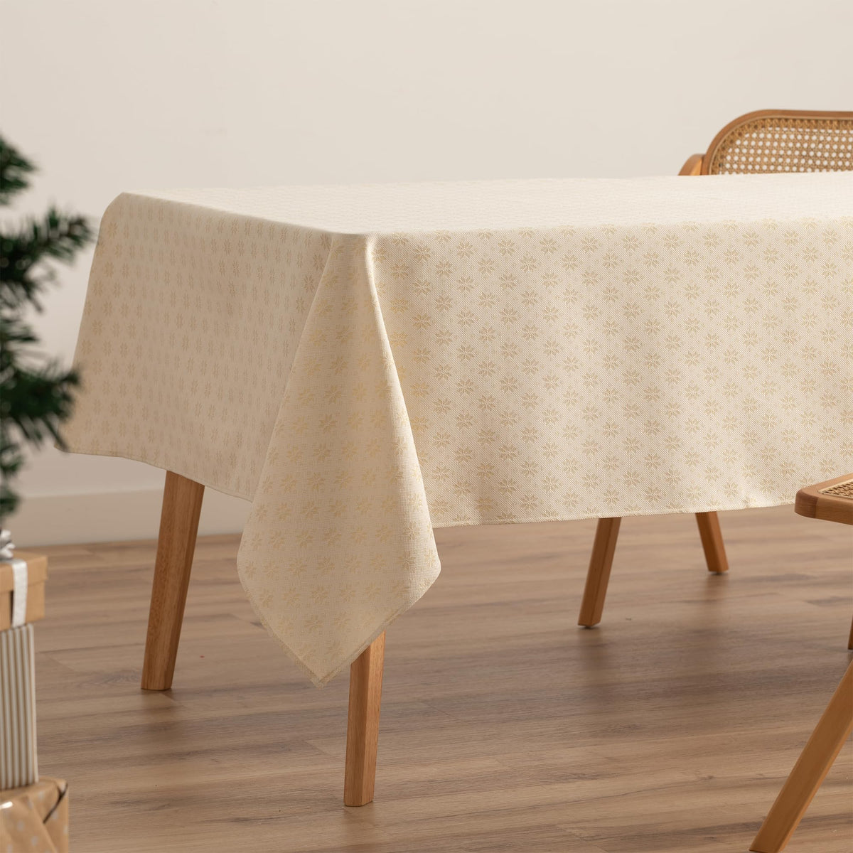 Tovaglia natalizia jacquard con filo oro rettangolare – Ecru 140x300 cm