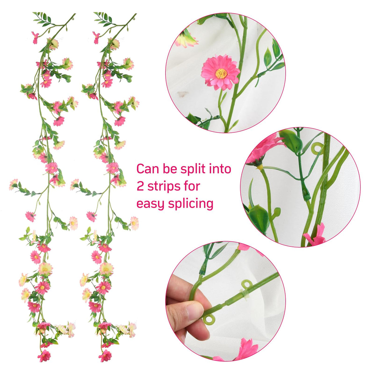Ghirlanda decorativa con 88 fiori artificiali – Rosa acceso