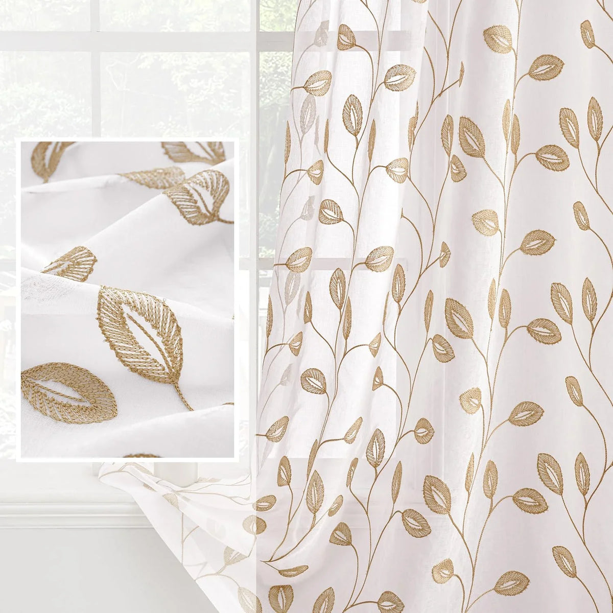 Tende moderne con ricamo foglie