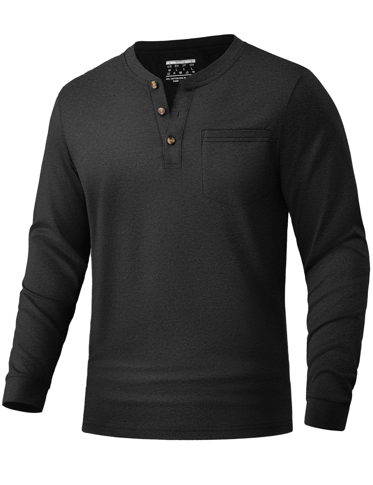 Maglia uomo Henley cotone leggera – Nero XXL