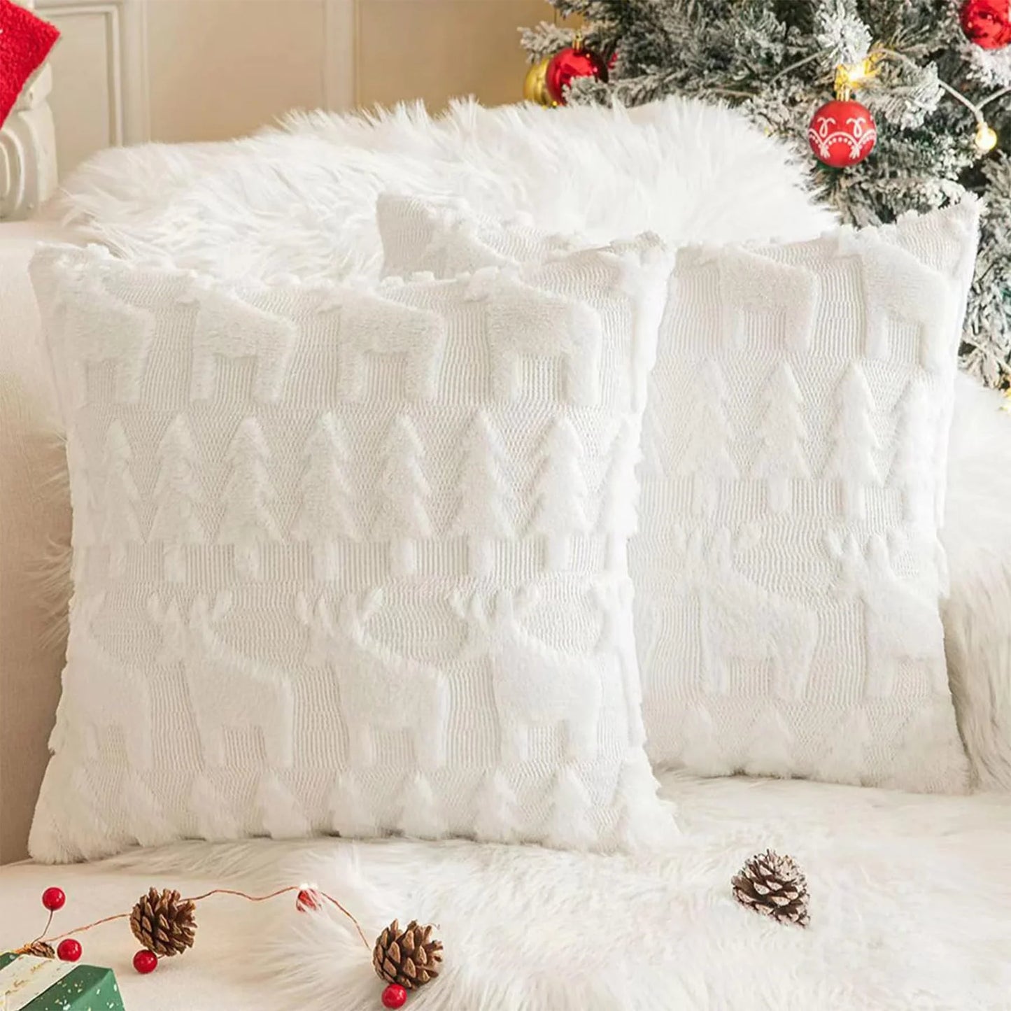 Set di 4 federe in velluto morbido design natalizio – 40x40 cm