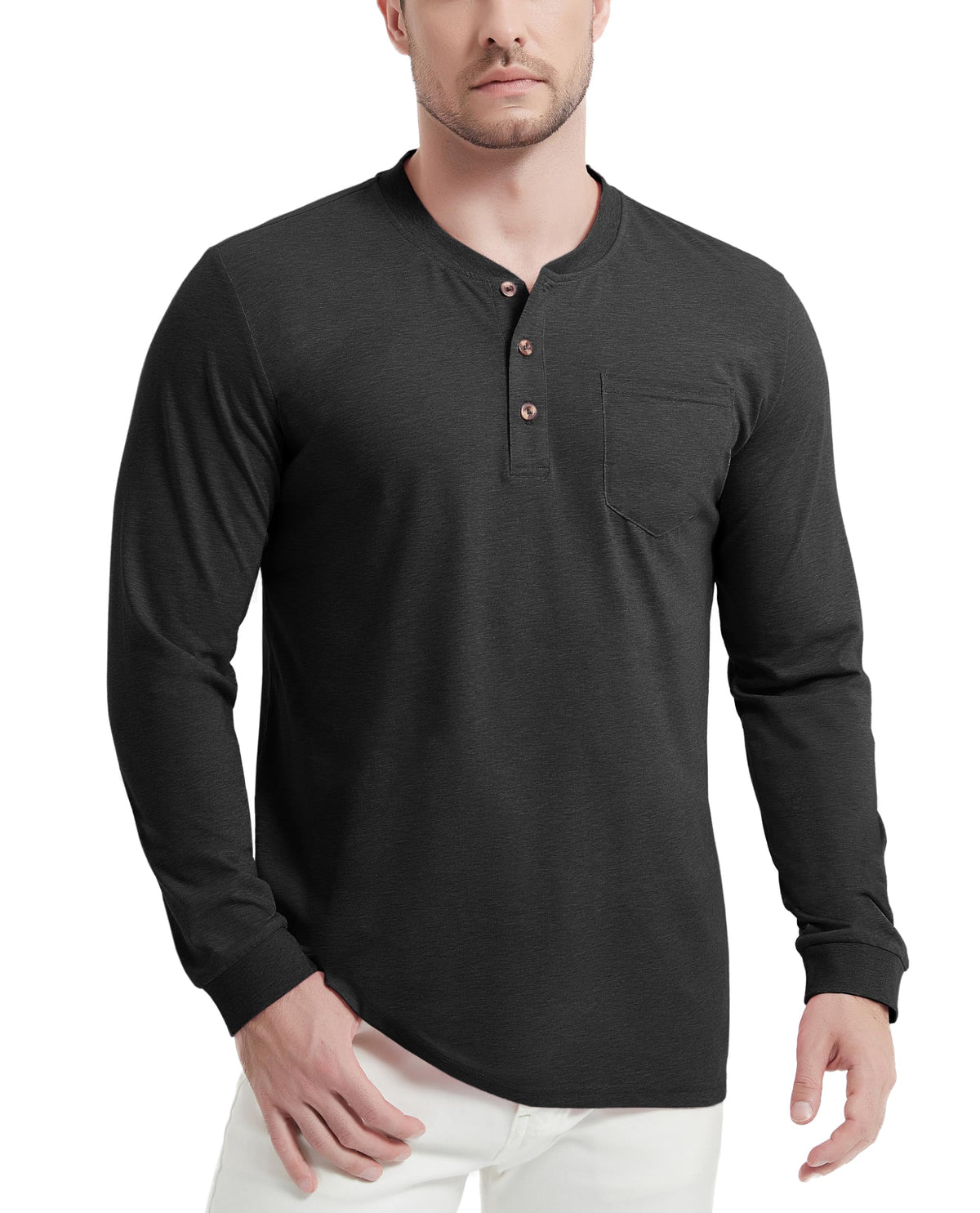 Maglia uomo Henley cotone leggera – Nero XXL