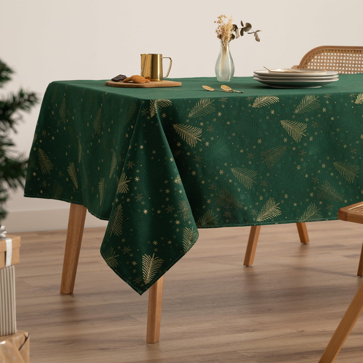 Tovaglia natalizia jacquard filo oro – Verde 140x200 cm