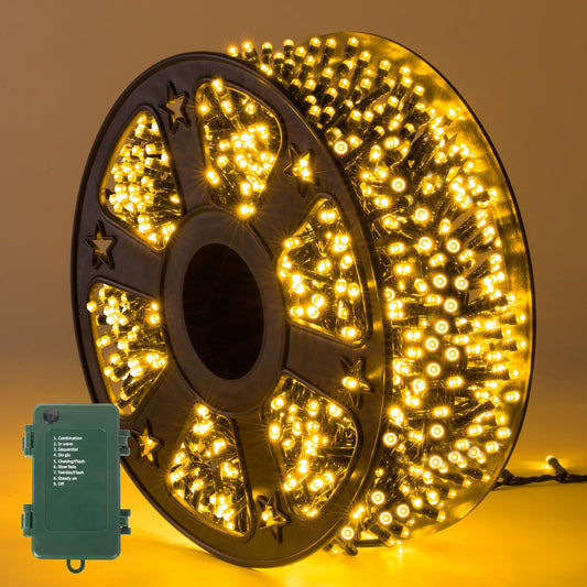 Luci natalizie a batteria 25 m 1000 LED bianco caldo impermeabili