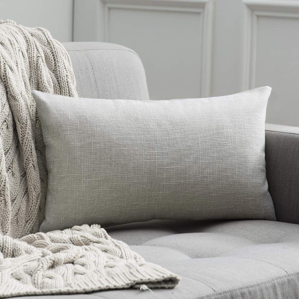 Federe cuscino decorative effetto lino 40x60 cm con zip nascosta grigio/bianco set da 2