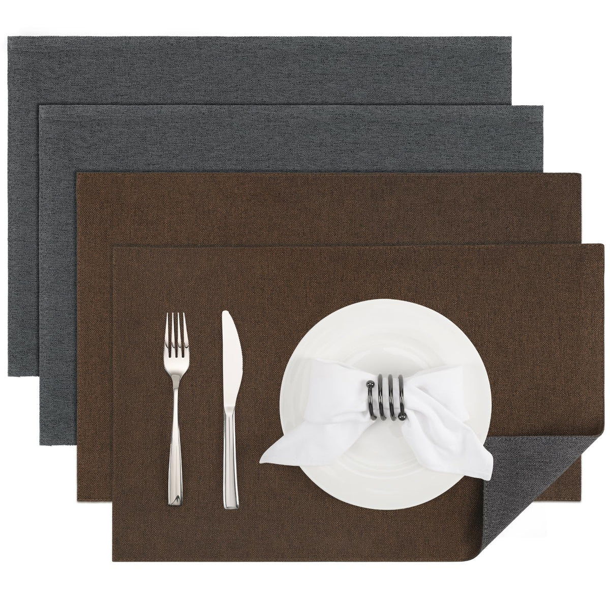 Set 4 tovagliette americane lavabili antiscivolo double face 45x30 cm marrone e ceruleo