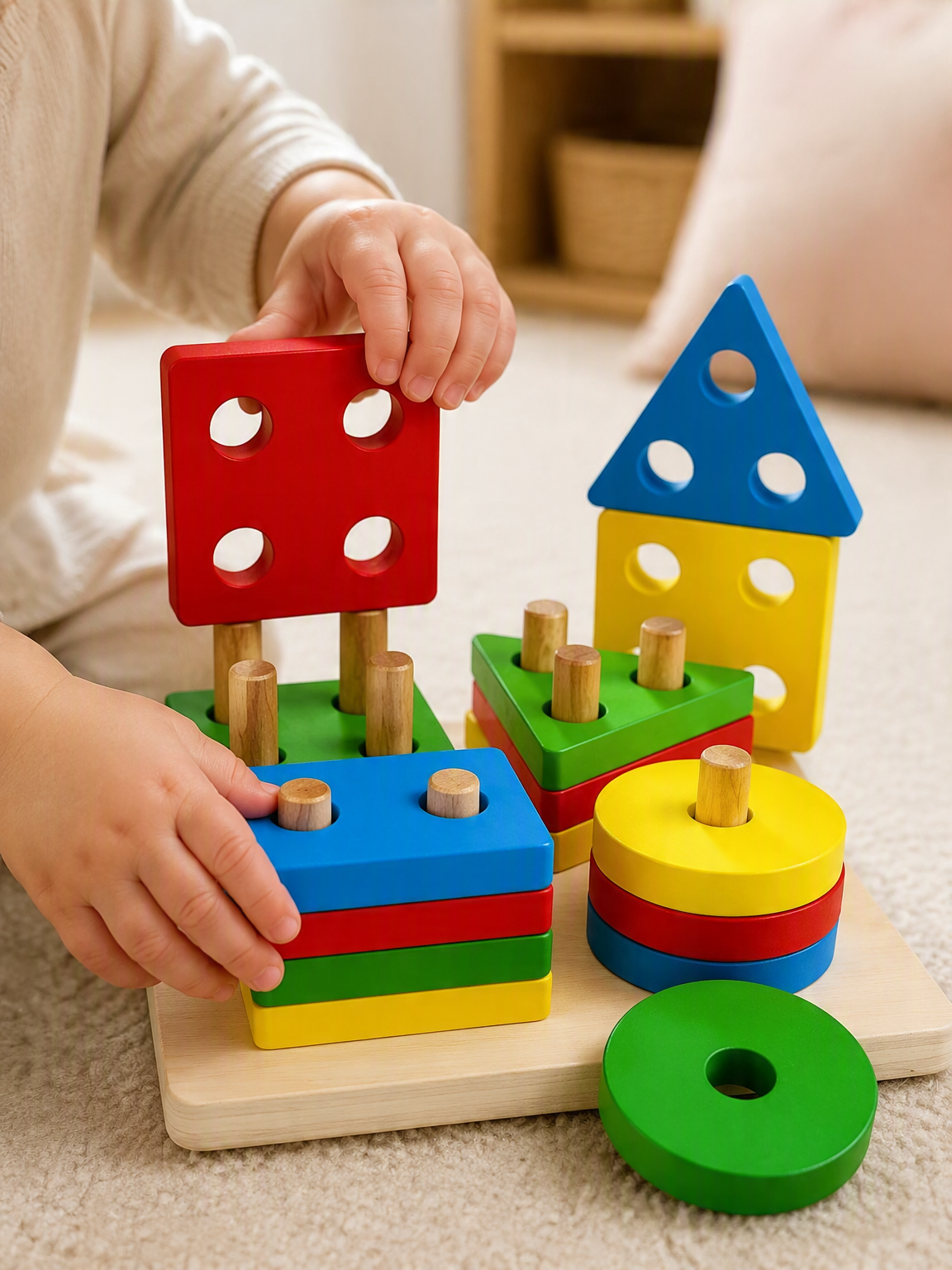 Gioco Montessori incastri forme in legno – 16 pezzi