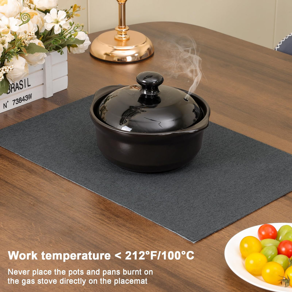 Set 4 tovagliette americane lavabili antiscivolo double face 45x30 cm marrone e ceruleo