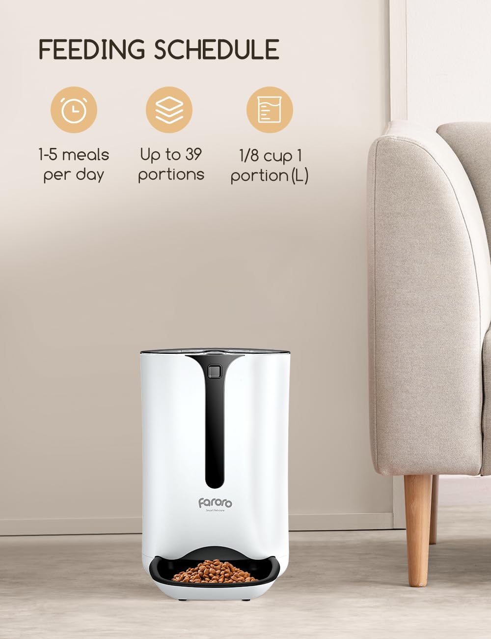 Distributore automatico cibo per gatti 7L con timer e registrazione vocale – Bianco