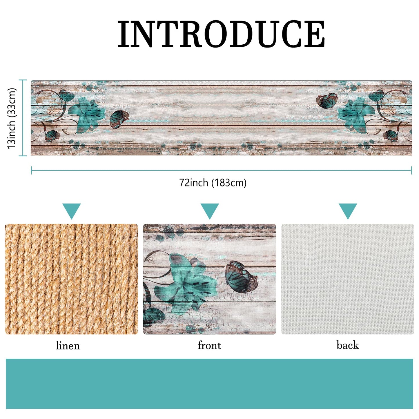 Runner da tavolo estivo moderno con motivo gigli blu-verde – 33x183 cm