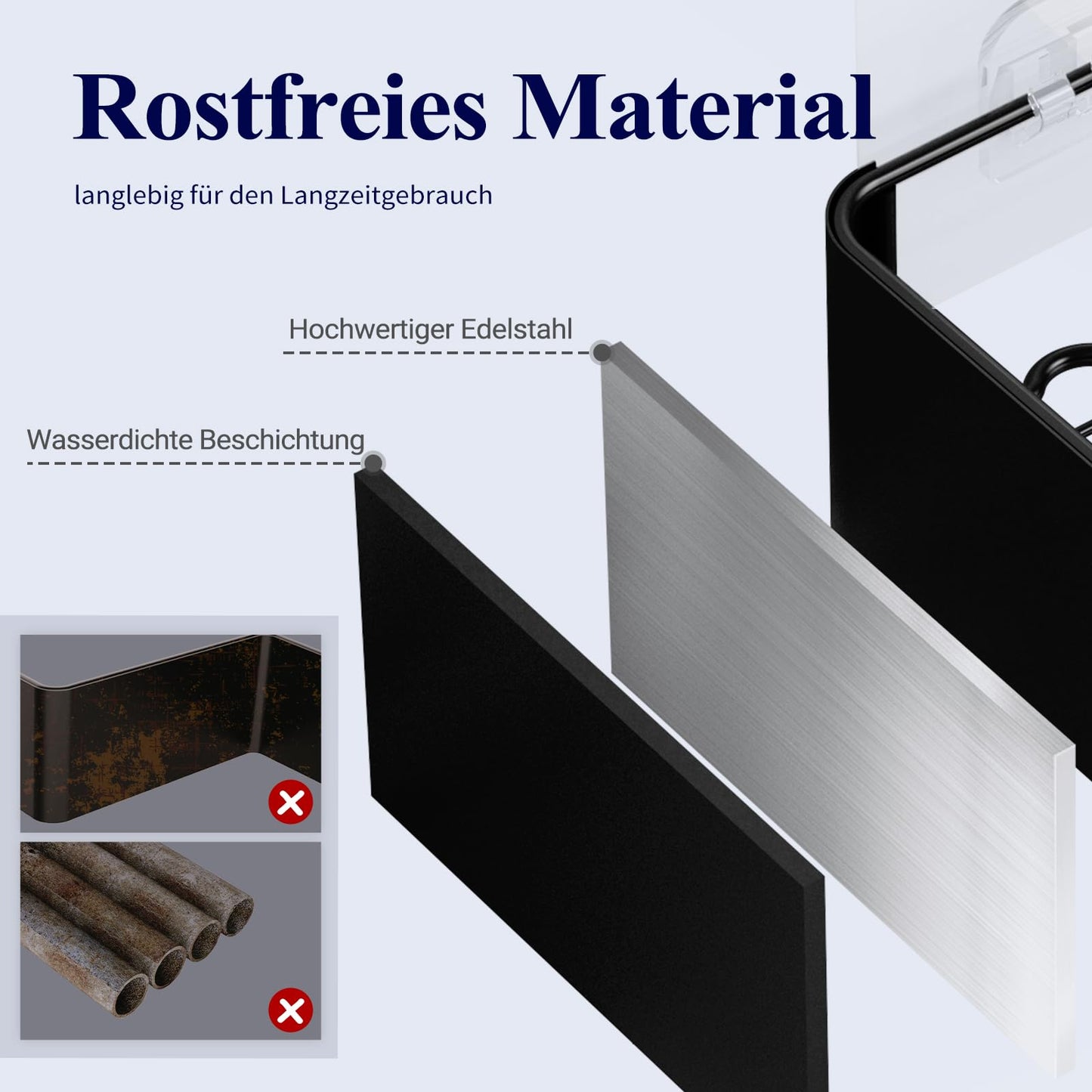 Mensola doccia, organizer bagno antiruggine, set da 3 pezzi – Nero, grande