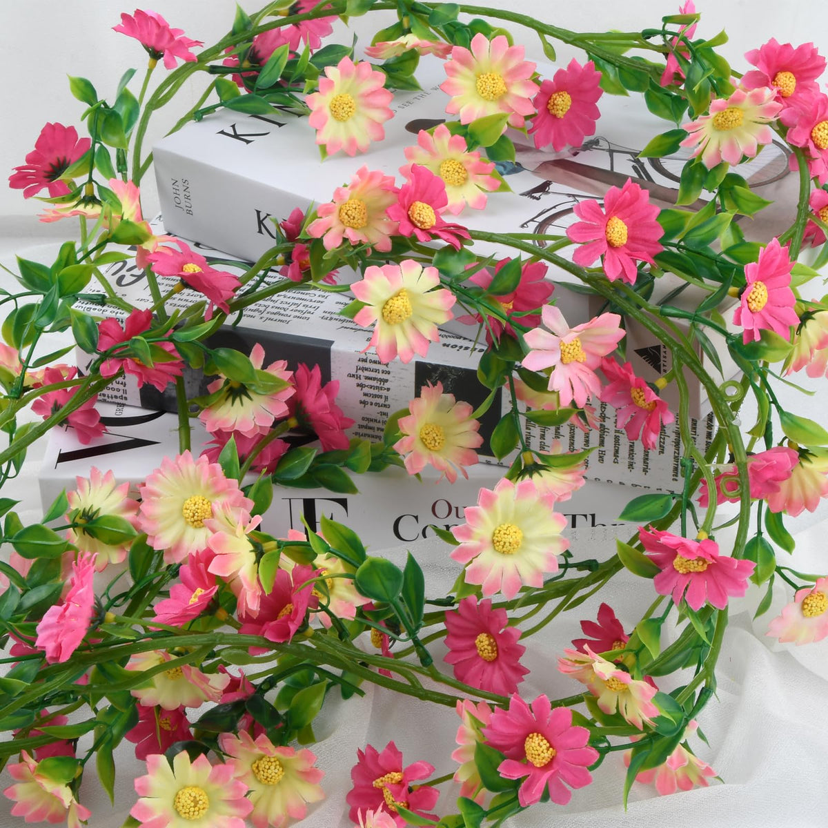 Ghirlanda decorativa con 88 fiori artificiali – Rosa acceso