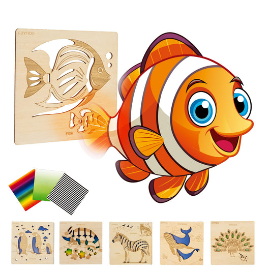 Edyfico TMY102 Gioco Montessori in legno per bambini 2-3 anni, gioco educativo per riconoscimento colori e forme, memory fai da te tema frutta, gioco creativo aperto per bambini dai 2 anni (Animali)