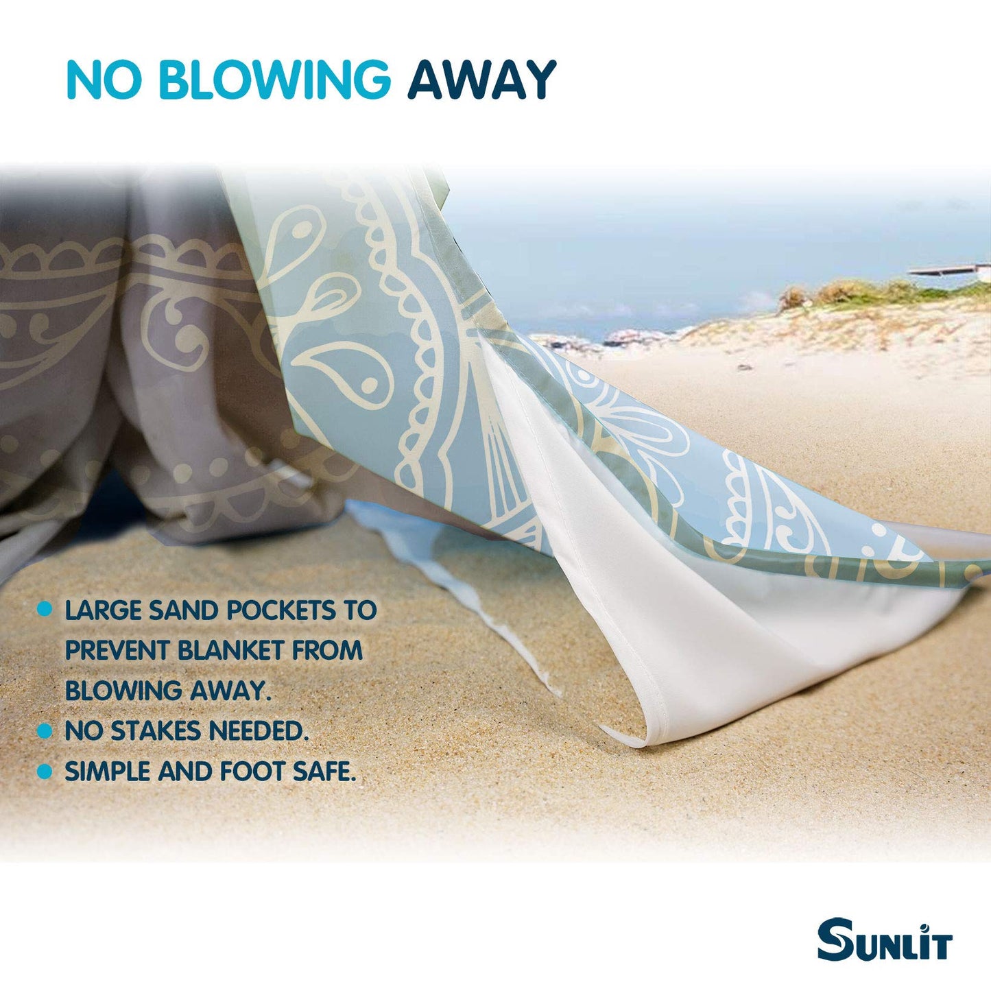 Coperta da spiaggia grande antimacchia con tasche angolari – 305x274 cm