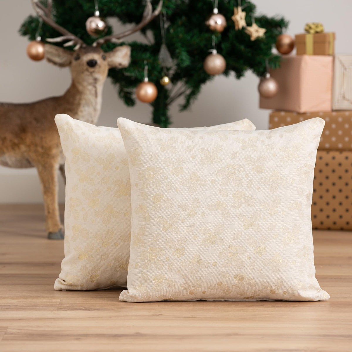 Copricuscini natalizi jacquard set da 2 – Ecru ghiaccio 45x45 cm