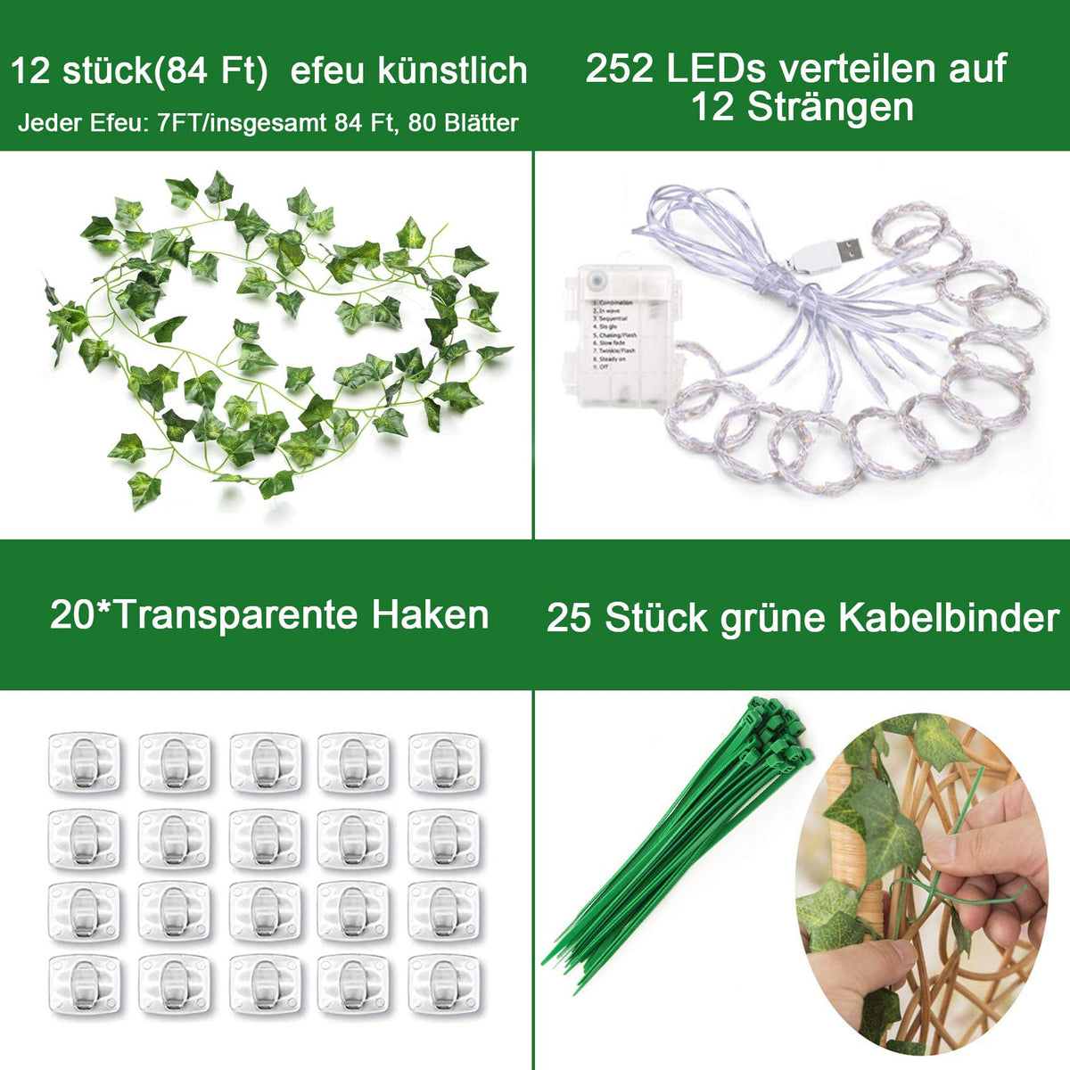 Edera ornamentale luminosa