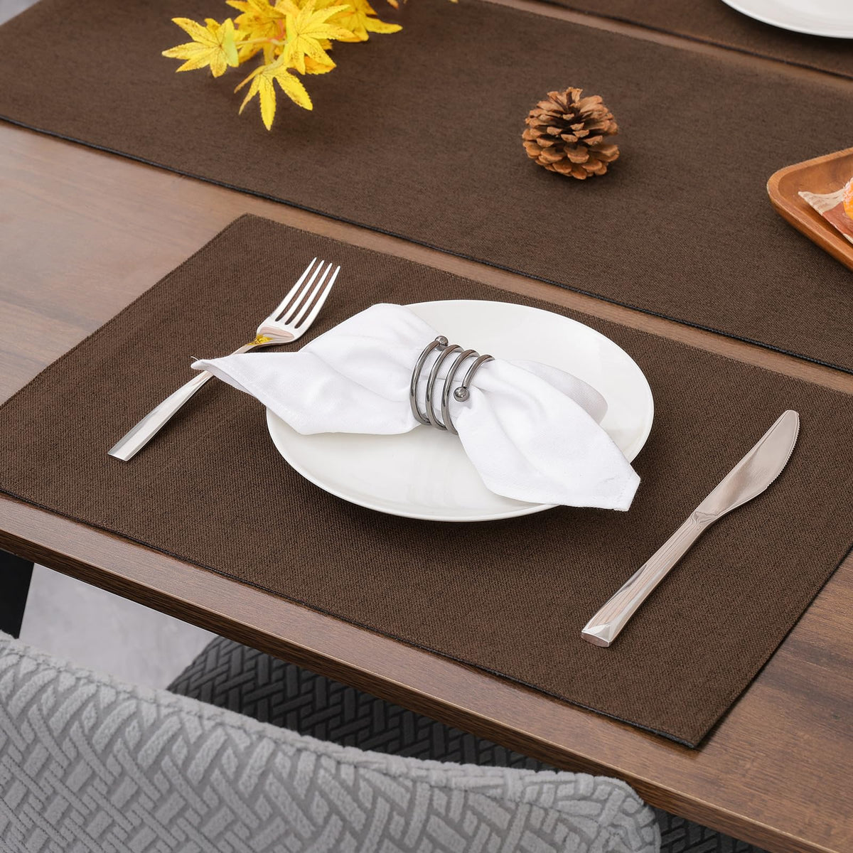Set 4 tovagliette americane lavabili antiscivolo double face 45x30 cm marrone e ceruleo