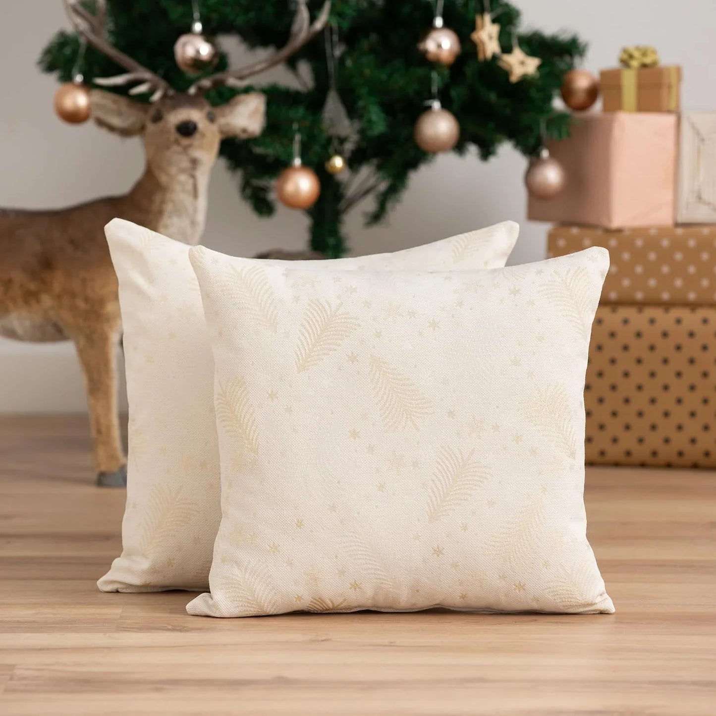 Copricuscini natalizi jacquard set da 2 – Ecru 45x45 cm
