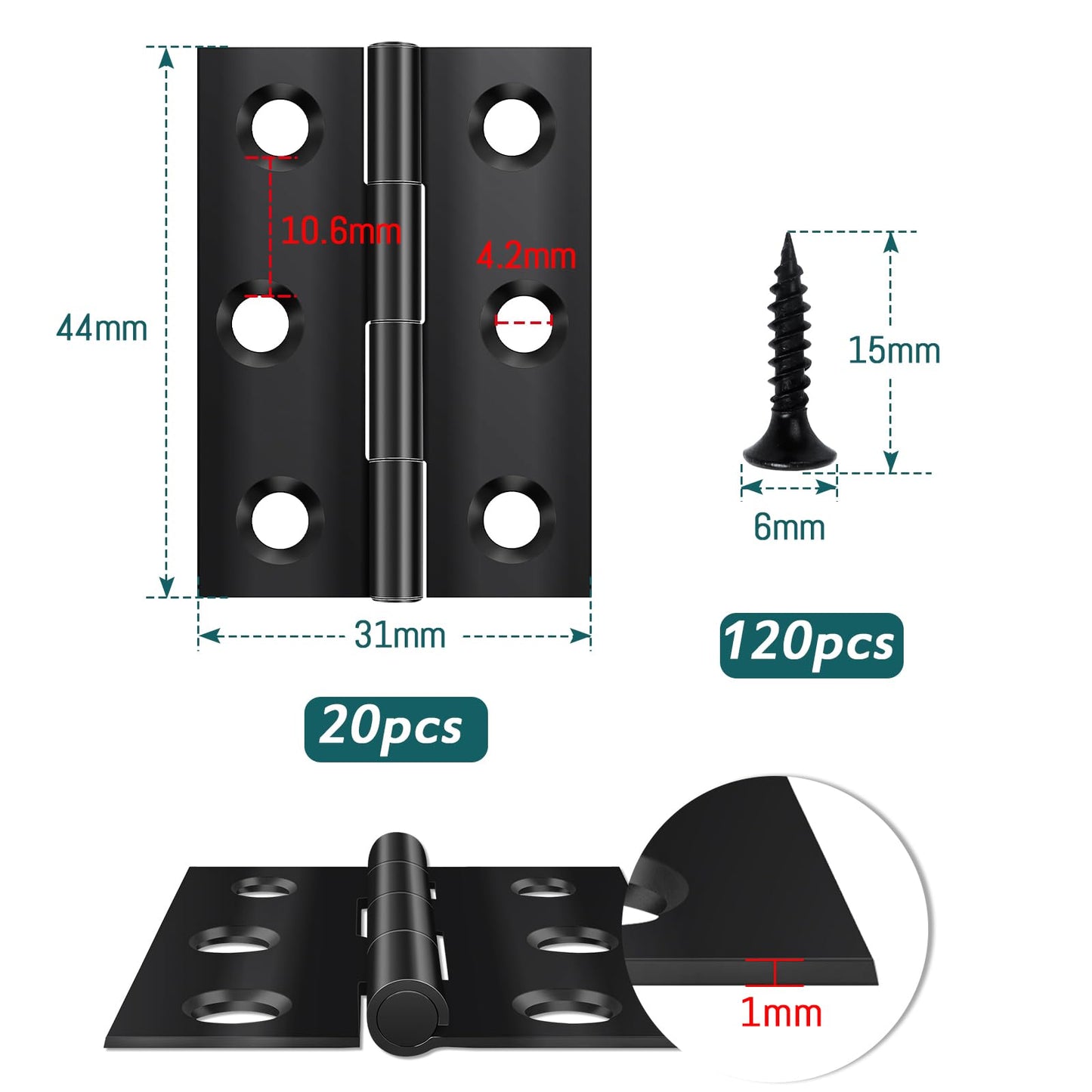 Set 20 cerniere pieghevoli in acciaio inox con viti