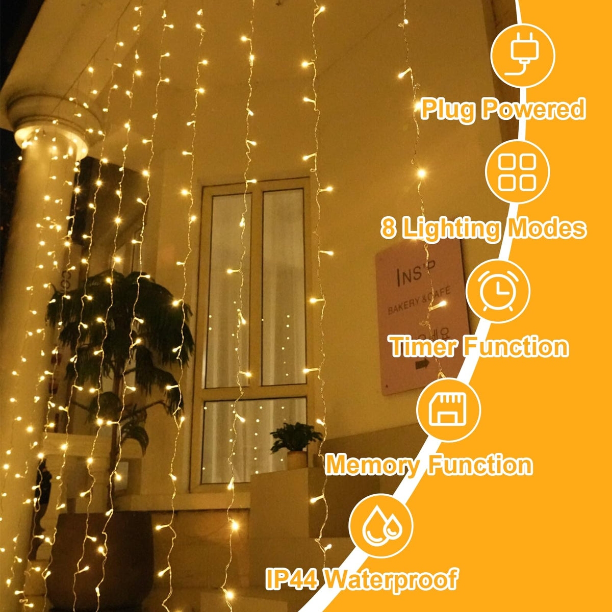 Tenda luminosa da interno 300 LED con 8 modalità e timer – Bianco caldo 1x3 m