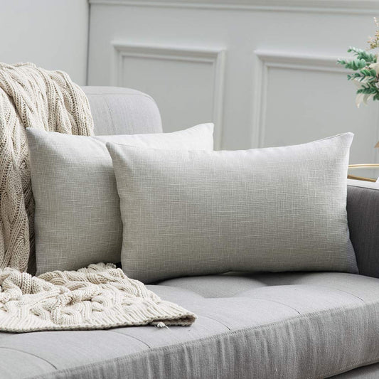 Federe cuscino decorative effetto lino 40x60 cm con zip nascosta grigio/bianco set da 2