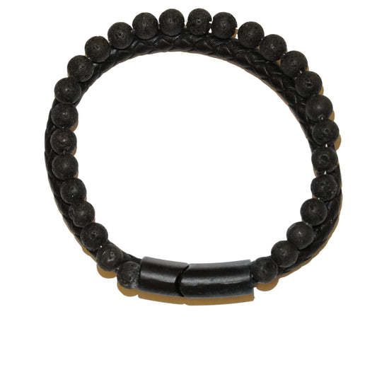 Bracciale uomo in pelle nera con pietre naturali