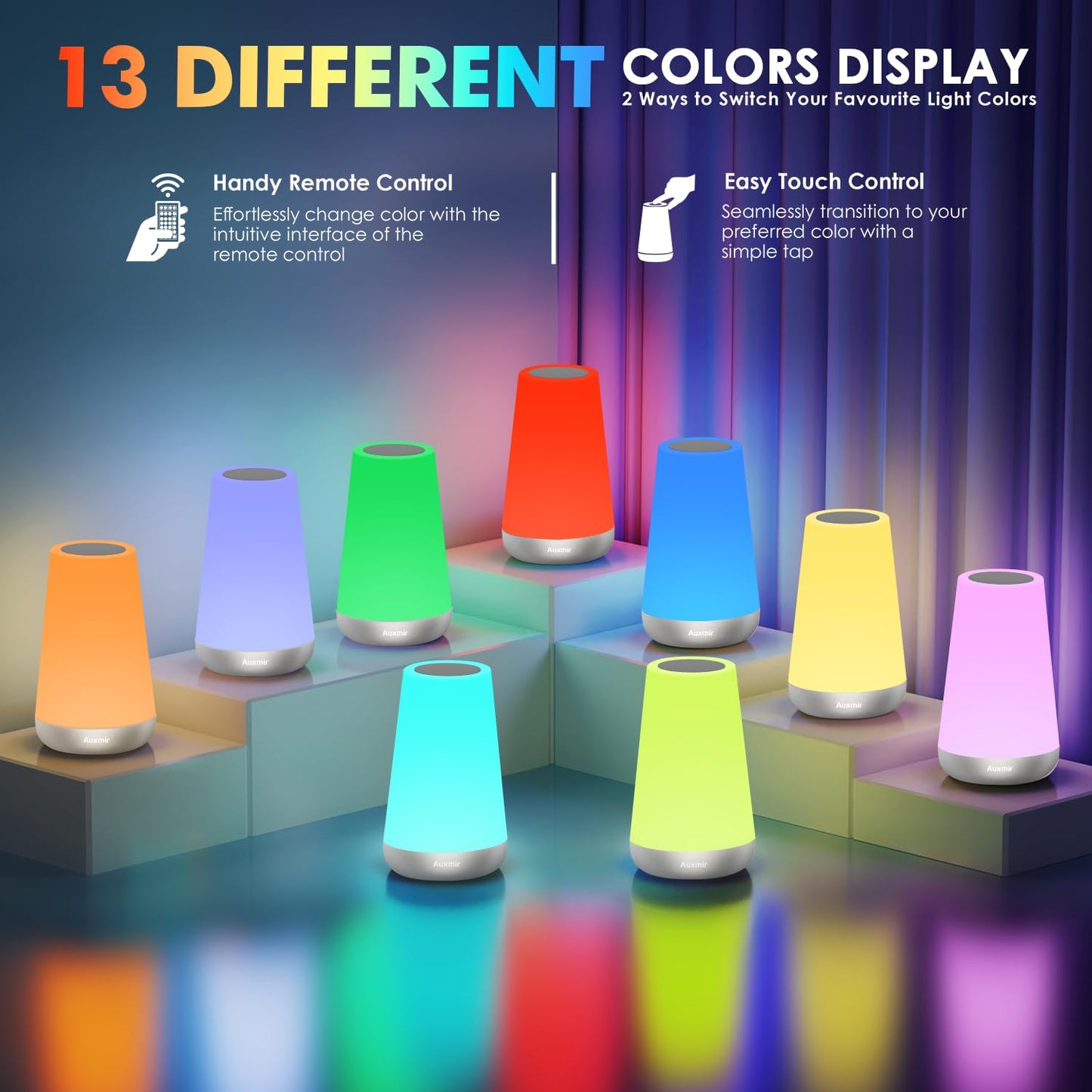 Lampada notturna touch dimmerabile 13 colori – Argento