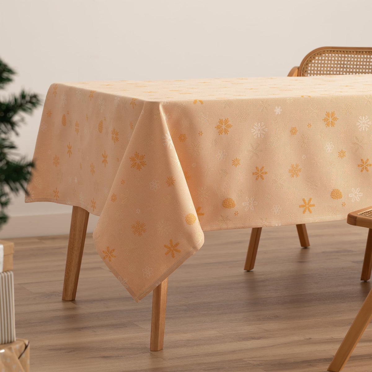 GAMUSI Tovaglia natalizia jacquard filo oro 140x300 cm – Arancio/Oro