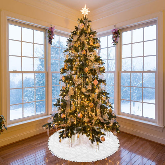 Gonna copri base albero di Natale in peluche Ø 91 cm con fiocchi di neve – Bianco