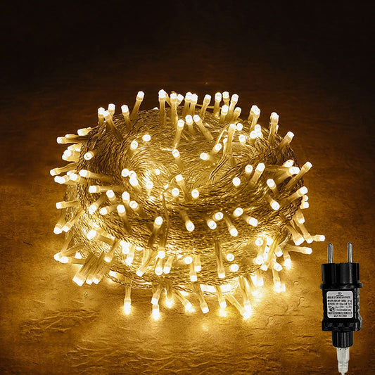 Catena luminosa 200 LED con spina per interno/esterno – Bianco caldo