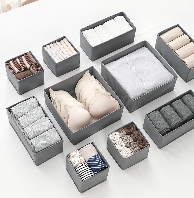 Organizer per cassetti in tessuto, set da 6 – Grigio