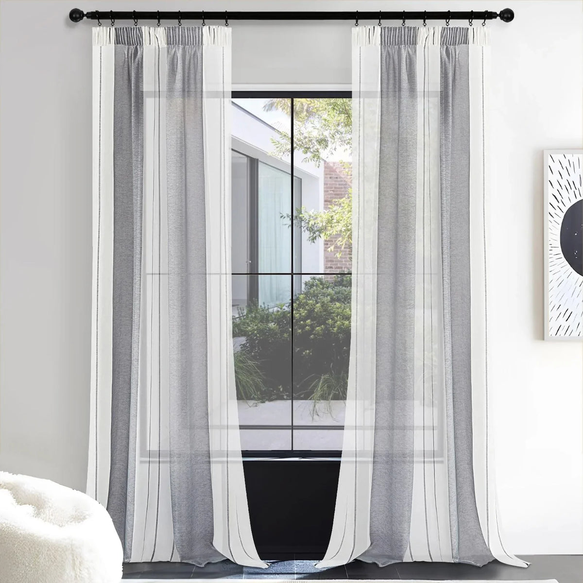 Tende soggiorno semitrasparenti grigio e bianco, set da 2 – 260x140 cm