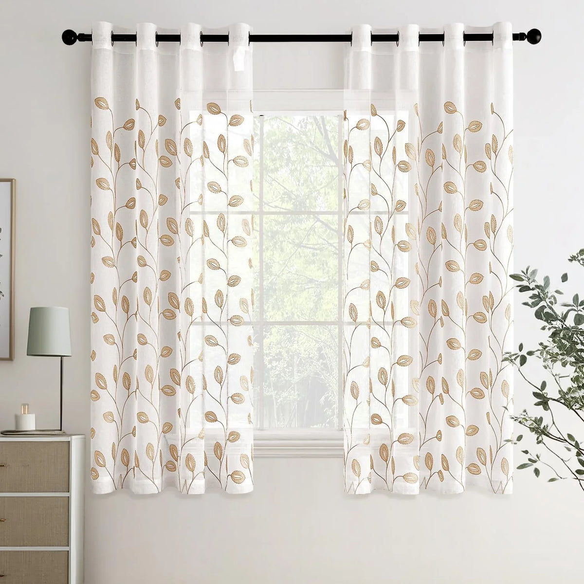 Tende moderne con ricamo foglie
