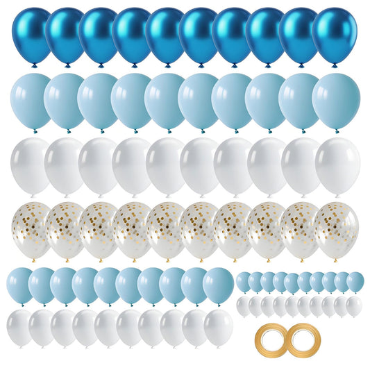 Set 80 palloncini coriandoli macaron – Blu bianco argento