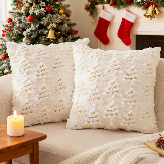 Set di 2 federe in velluto con ricamo albero di Natale – 40x40 cm