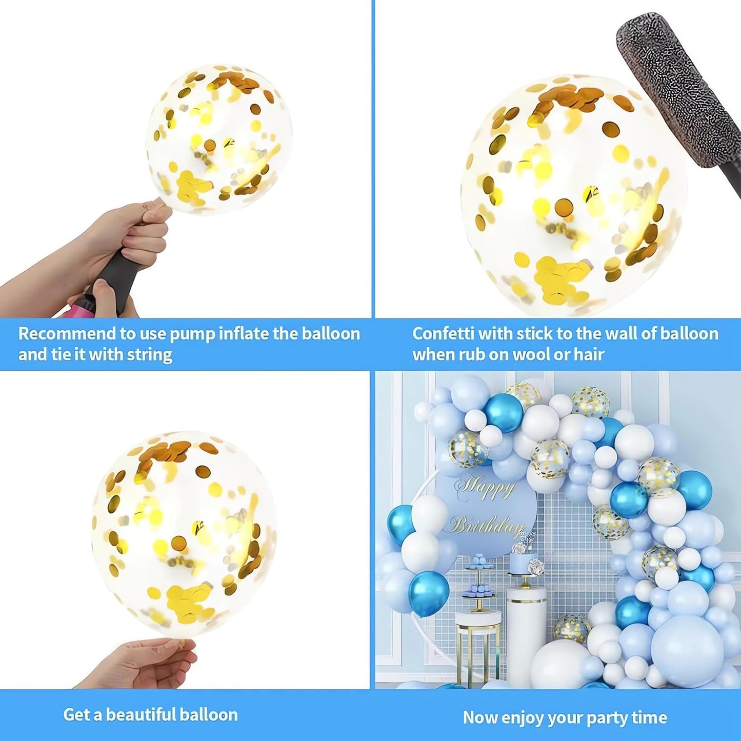 Set 80 palloncini coriandoli macaron – Blu bianco argento