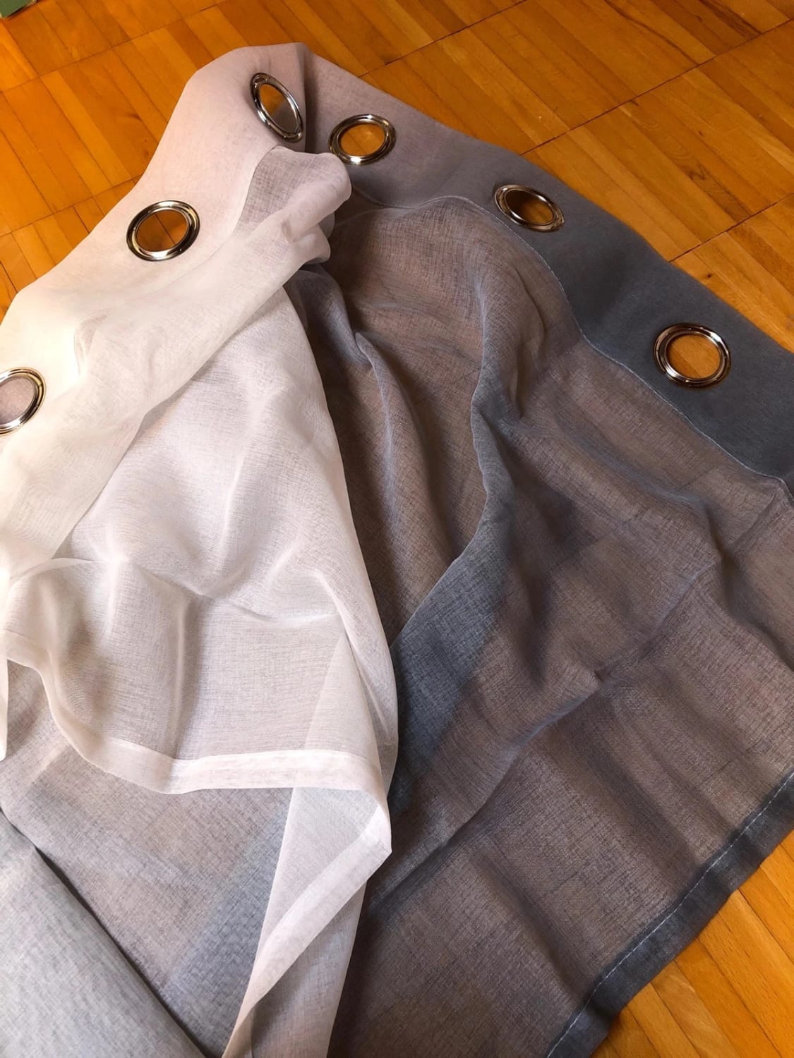 Tende voile bicolore semitrasparenti con occhielli 140x160 cm bianco e grigio set da 2