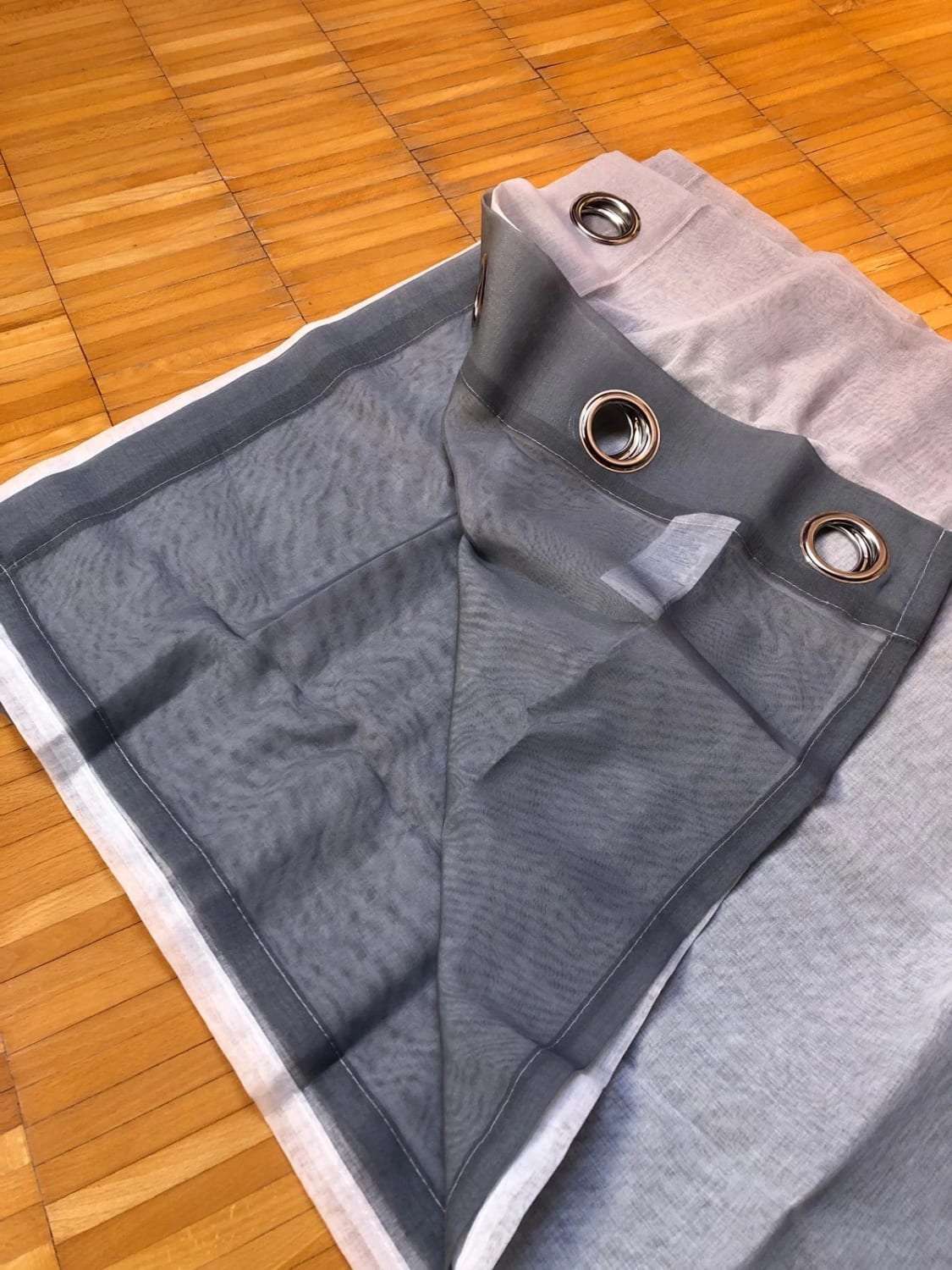 Tende voile bicolore semitrasparenti con occhielli 140x160 cm bianco e grigio set da 2