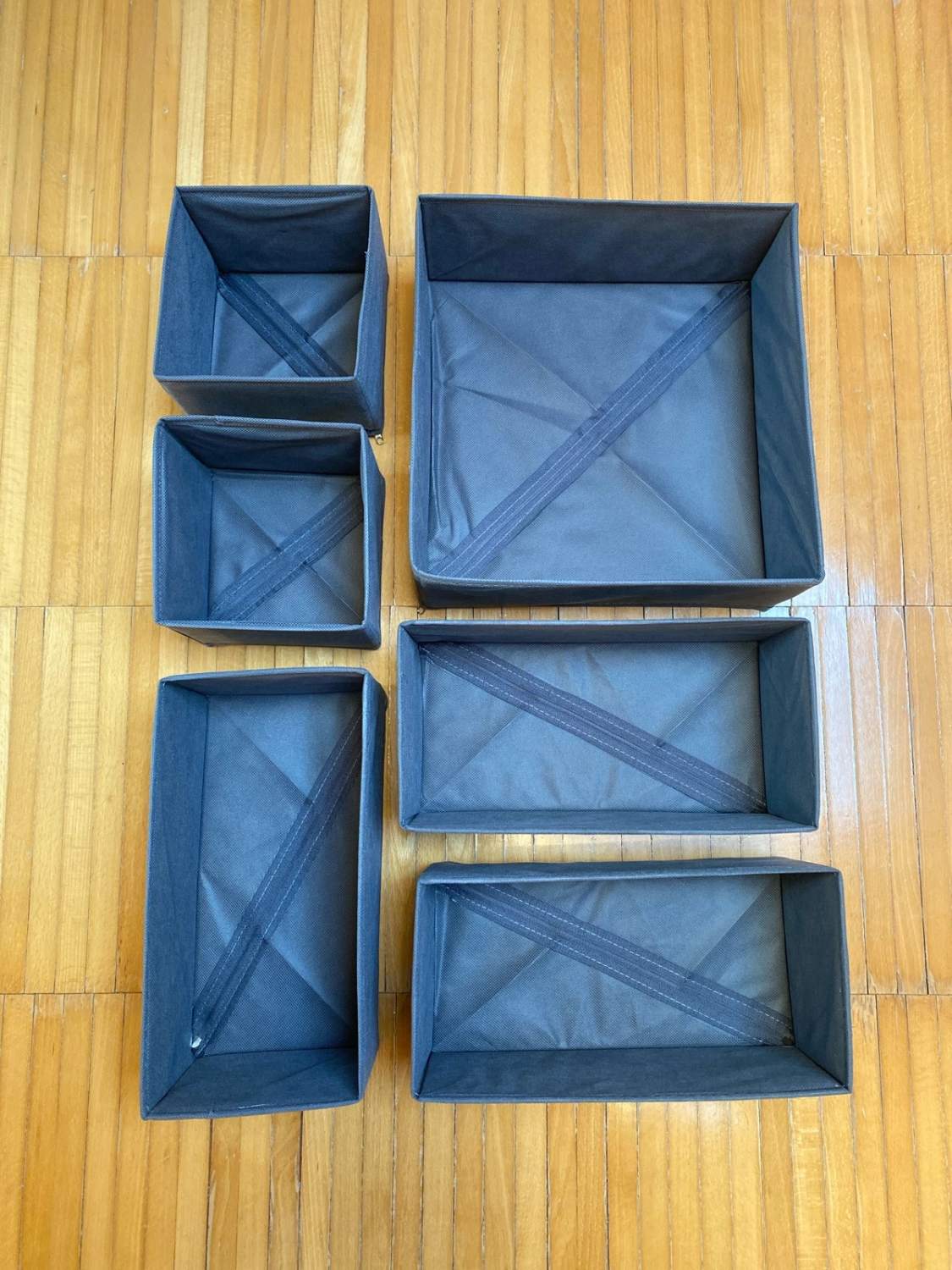 Organizer per cassetti in tessuto, set da 6 – Grigio
