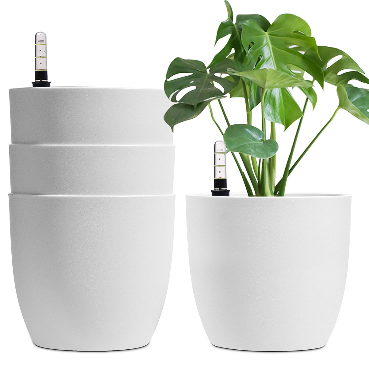 Vaso autoirrigante 22 cm con indicatore livello acqua, set da 4 – Bianco