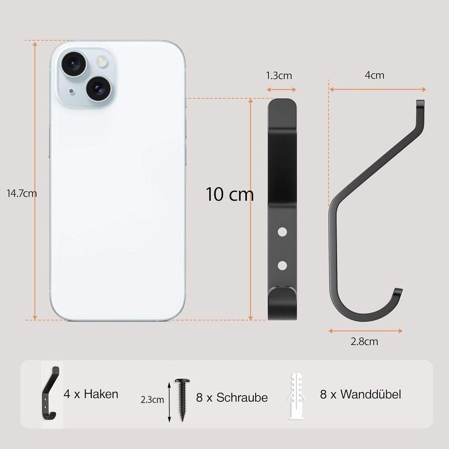 Set 10 ganci appendiabiti in metallo da avvitare – Nero 10 cm