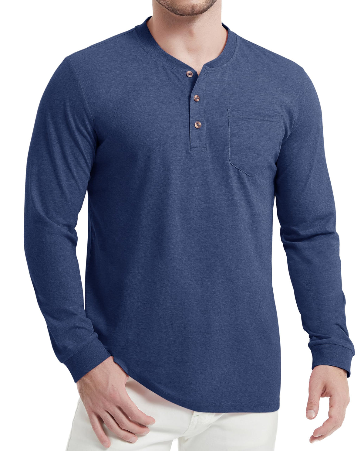 Maglia uomo Henley manica lunga – Blu scuro S