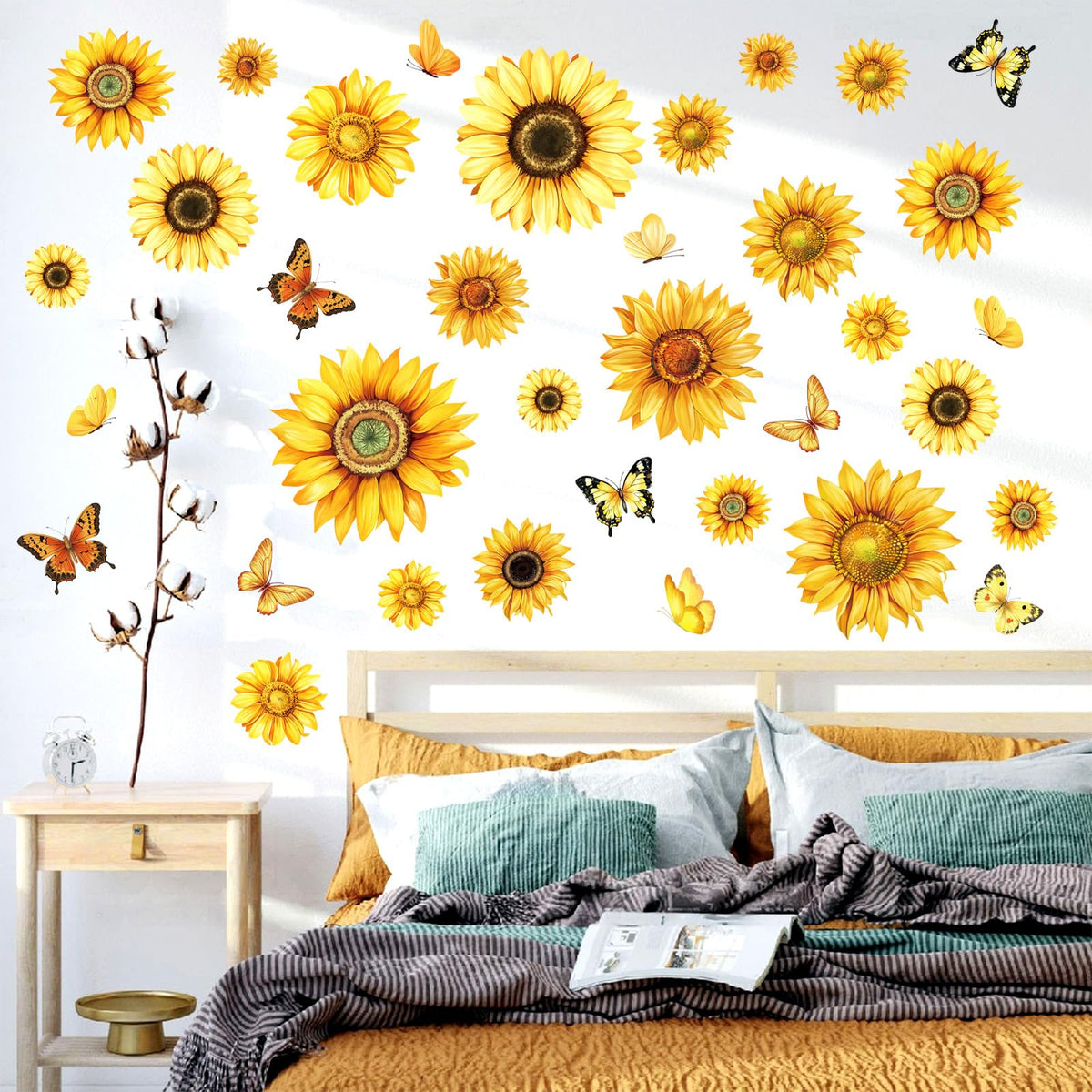 Adesivi da parete girasoli e farfalle vintage – Multicolore