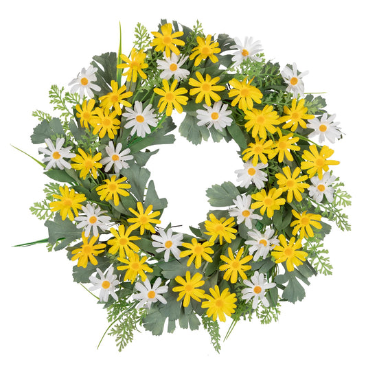 Corona floreale artificiale 55 cm con margherite gialle – Verde
