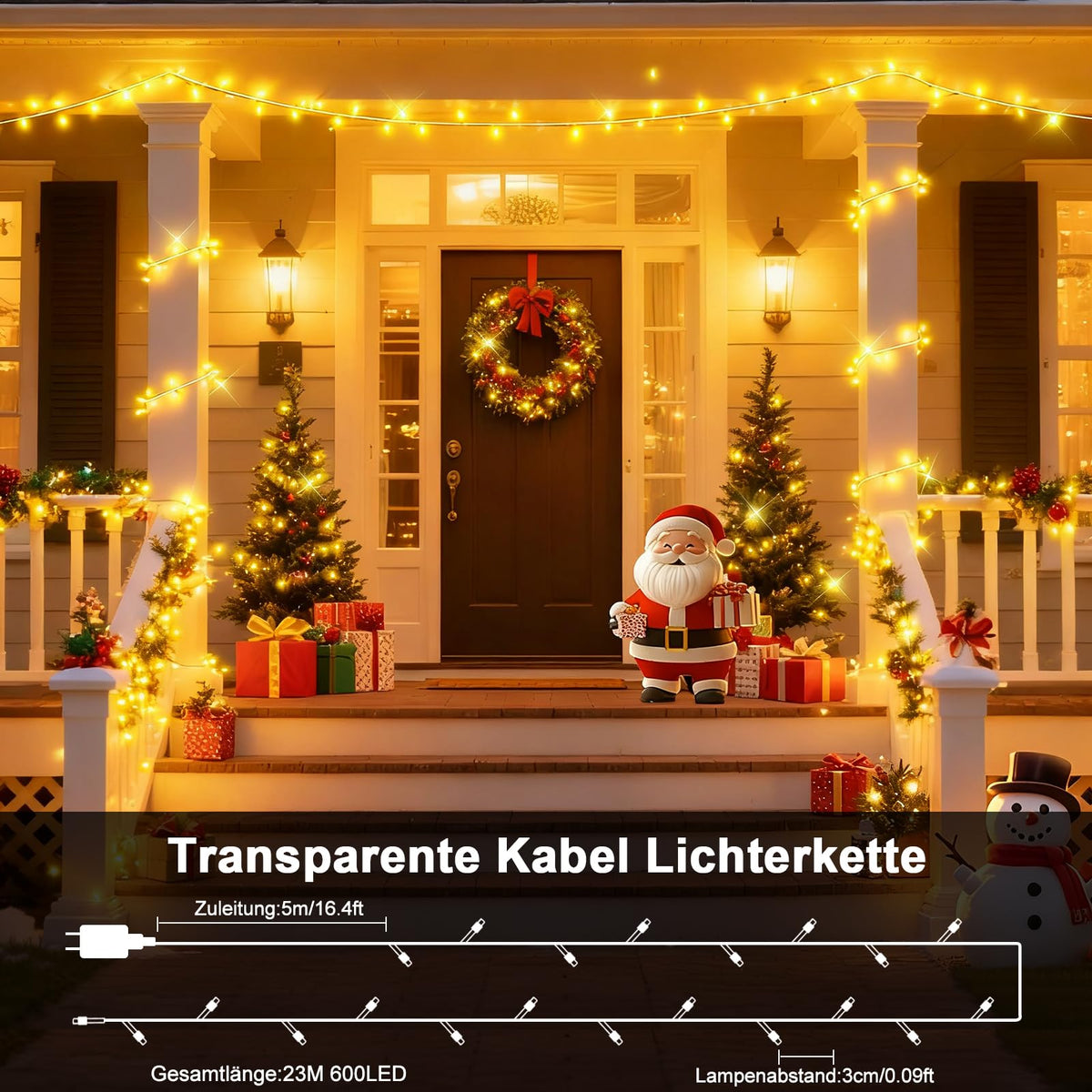 Catena luminosa esterna 18 m 600 LED impermeabile con timer e telecomando – Bianco caldo